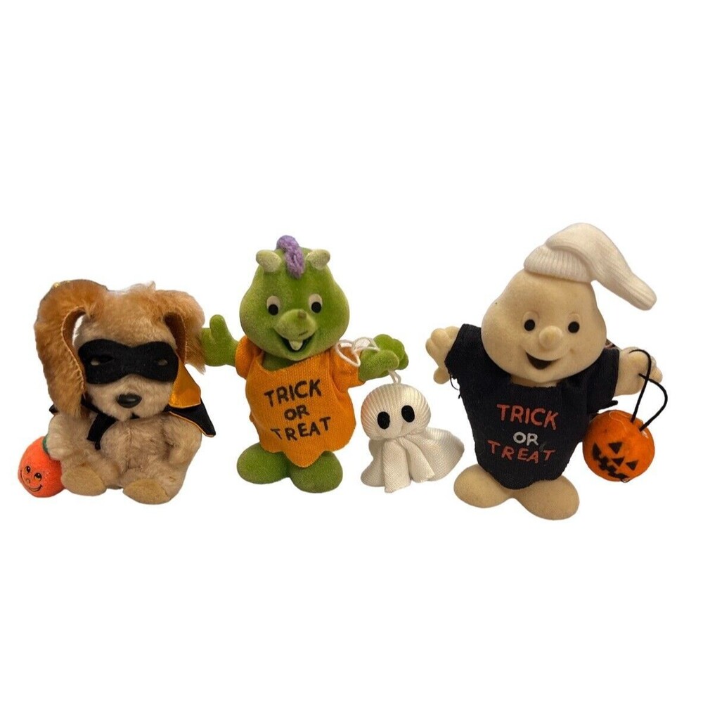 Vtg Lot Of 3 Russ Mini Dog Plush‎ Applause Dragon & Ghost Halloween Trick Treat